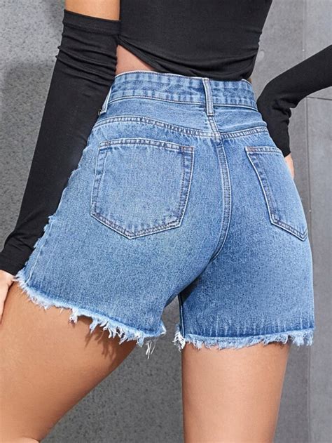 SHEIN EZwear Ripped Raw Hem Denim Shorts SHEIN USA