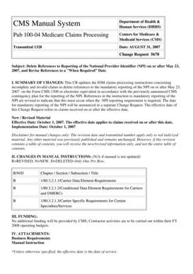 Fillable Online Cms CMS Manual System Pub 100 04 Medicare Claims