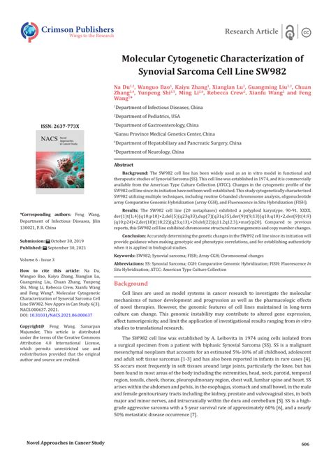 Pdf Molecular Cytogenetic Characterization Of Synovial Sarcoma Cell