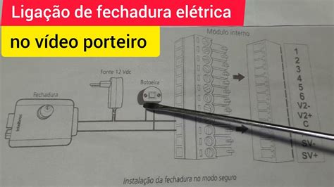 Esquema de ligação de uma fechadura elétrica botoeira ao vídeo