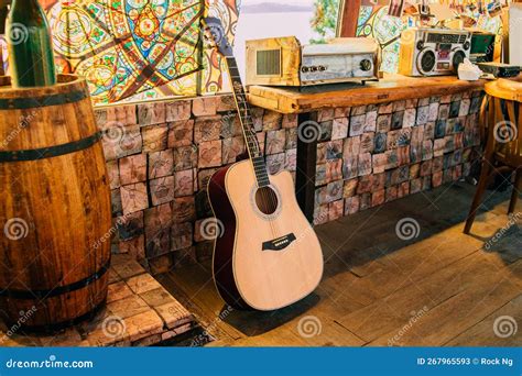 Folk Original Acoustic Wooden Guitar In The Sun Stock Image Image Of Modern Interior 267965593