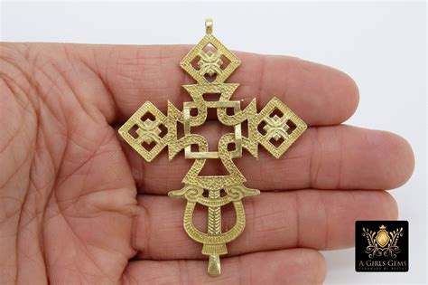 Brass Ethiopian Coptic Cross Jewelry Pendant African Cross Gold Charm