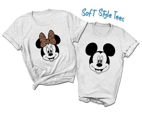 Minnie Mouse Leopard Bow T Shirt Mickey Mouse Face T Shirt Soft Style