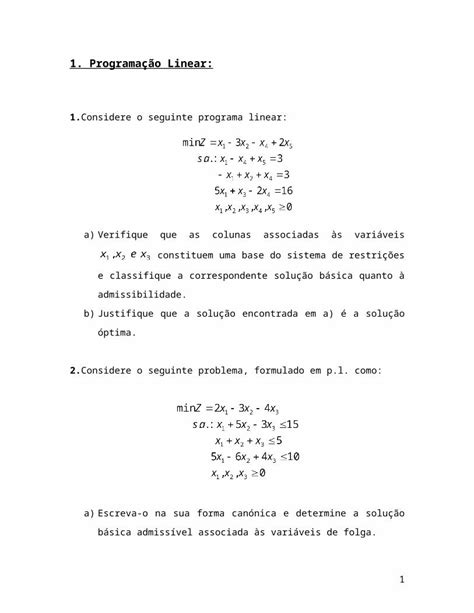 DOC Exercícios de Investigação Operacional Web view1 Considere o