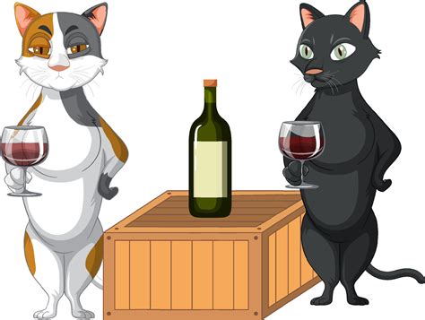 Two Cats Drinking Wine 6157929 Vector Art At Vecteezy