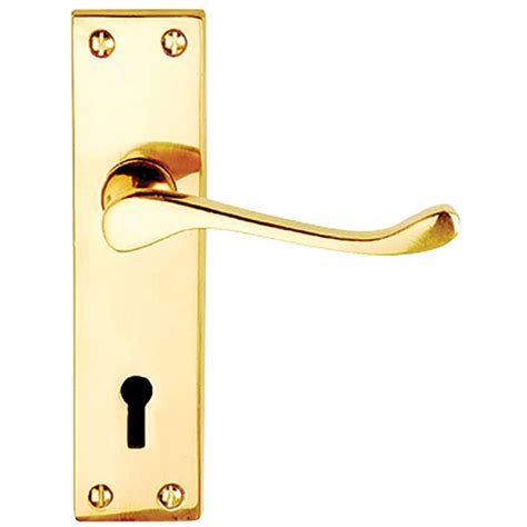 Victorian Scroll Lock Door Handles Polished Brass Selco