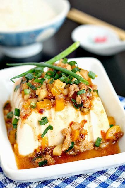 Steamed Tofu With Saucy Minced Pork Pork Recipes Tofu Dishes Asian