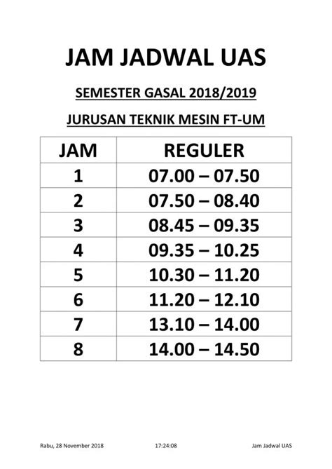 Jadwal Uas Semester Gasal Depatemen Teknik Mesin Um