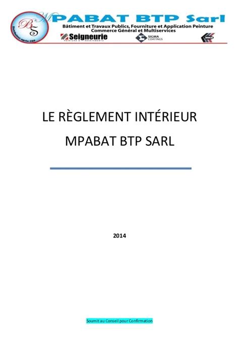 Reglement Interieur Entreprise Btp Meteor