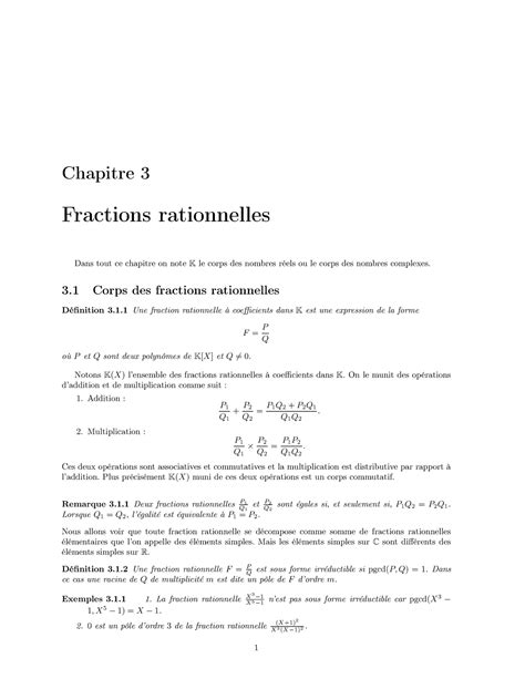 Chapitre 3 Partie 1 Fractions Rationnelles Chapitre 3 Fractions