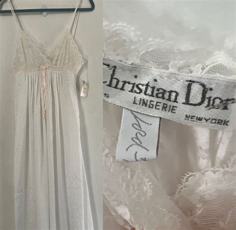 New Vtg S Christian Dior Lingerie White Floral Lace Gem