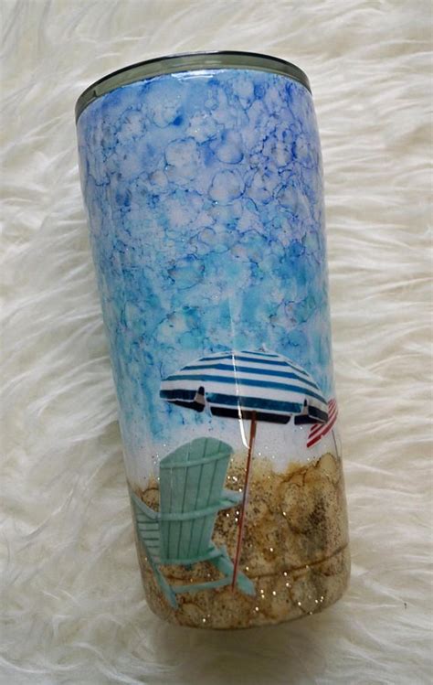 Glitter And Alcohol Ink Beach Tumbler Cup With Vinyl 20oz 30oz Ozark