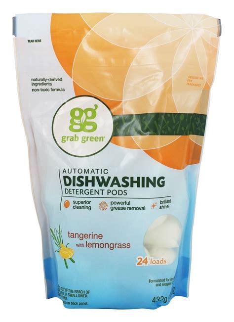 Grab Green Automatic Dishwashing Detergent Pods 24 Loads Tangerine With Lemongrass 152 Oz