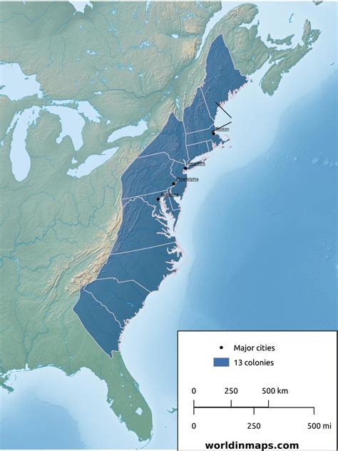 The 13 Colonies - World in maps