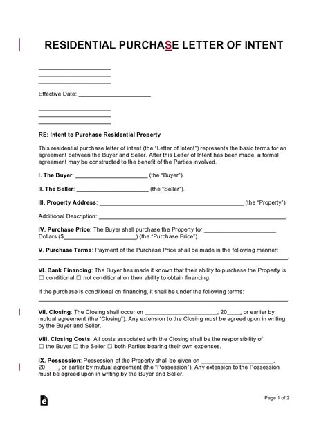 Free Letters Of Intent To Purchase Real Estate Business Land