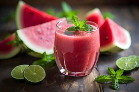 Un Vaso De Jugo De Sand A Con Una Hoja De Menta Verde Al Lado Foto