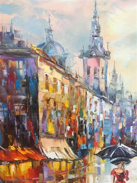 Paris Street Scene Oil Painting Original Woman With Umbrella Etsy Hanging Paintings Oil