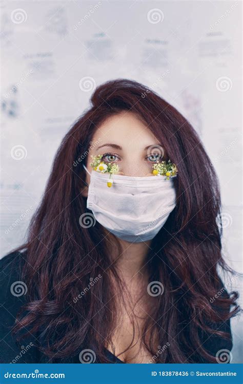 Young Attractive Woman In Floral Face Mask Stock Photo Image Of