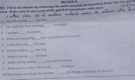 Fill In The Blanks By Choosing The Most Suitable Preposition From The Li