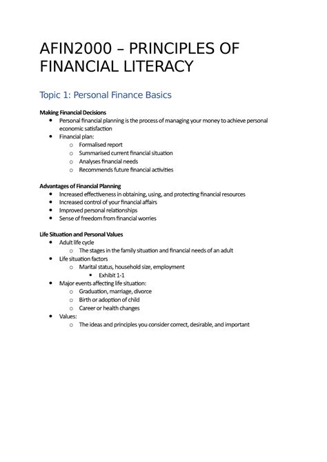 Afin2000 Financial Literacy Afin2000 Principles Of Financial