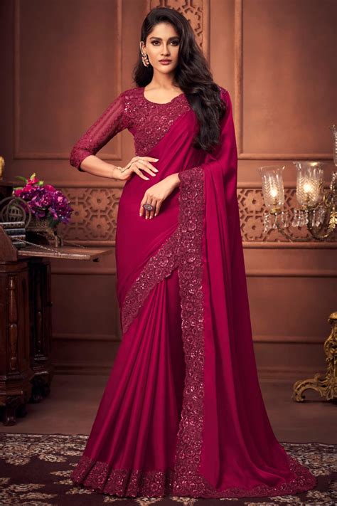 Buy Magenta Bordered Silk Saree Online Like A Diva