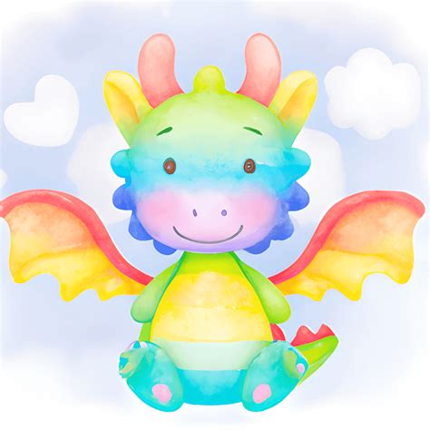 Cute Rainbow Dragon Watercolor Clipart · Creative Fabrica