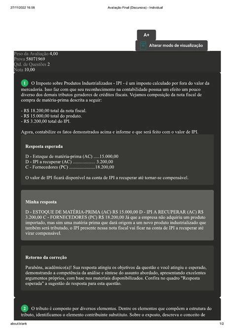 Avalia O Final Discursiva Contabilidade E Planejamento Tribut Rio