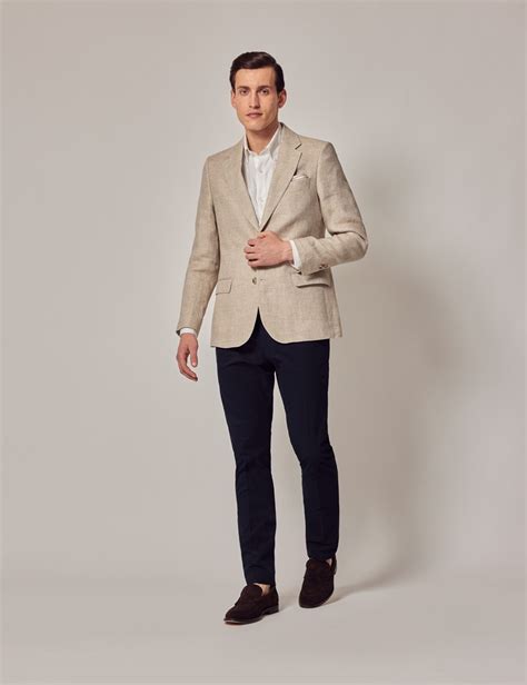 Herringbone Tailored Linen Italian Suit Jacket 1913 Collection