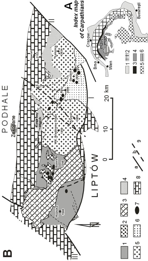 Map A 1 Carpathian Foredeep 2 Outer Carpathians 3 Pieniny Clippen Download Scientific