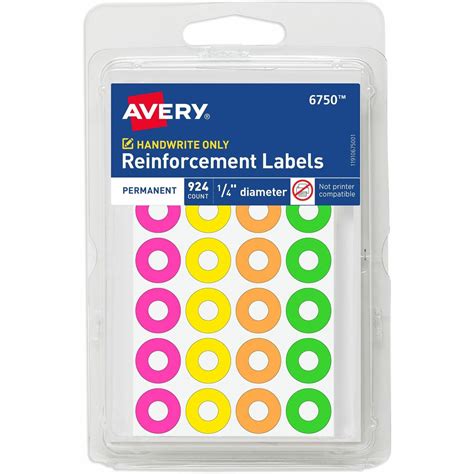 Avery® Reinforcement Labels 14 Diameter Permanent Adhesive Assorted Neon Colors Non