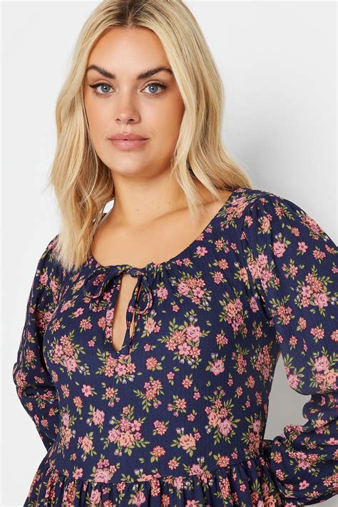 YOURS Plus Size Navy Blue Floral Print Textured Midaxi Dress Yours