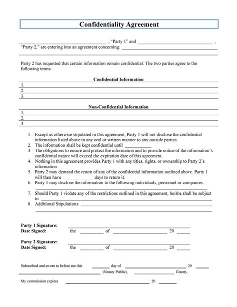 Printable Non Disclosure Agreement Template Printable Templates