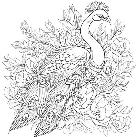 Premium AI Image | a coloring page with a peacock and flowers generative ai