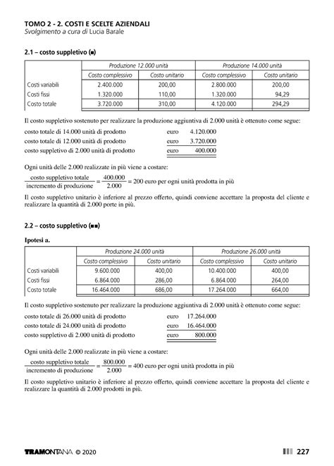 T2 Gruppo 2 Esercizi Svolti TOMO 2 2 COSTI E SCELTE AZIENDALI