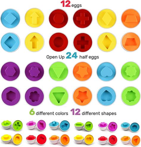Huiye Matching Eggs Set 12 Eggs Upgraded Toddler Egg Toys Learning