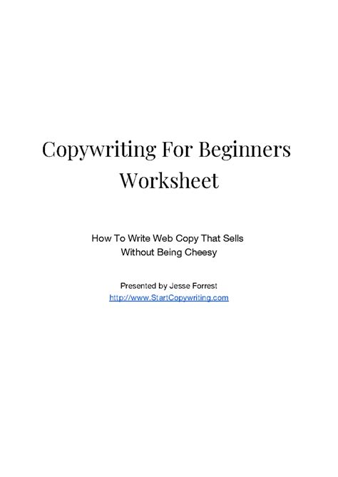 Class Project Worksheet Copywriting For Beginners Worksheet How To Write Web Copy That Sells