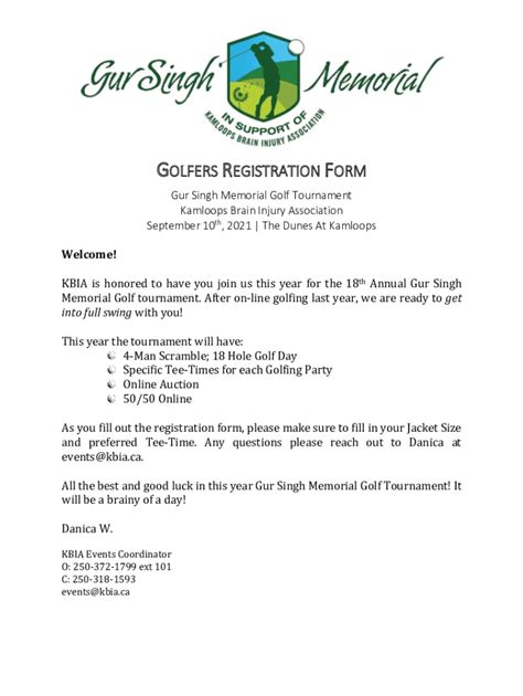 Fillable Online Golfers Registration Form Fax Email Print Pdffiller