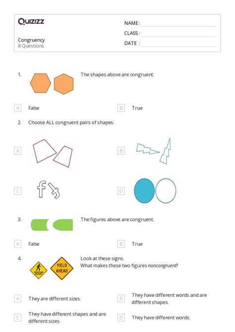 50 Congruent Figures Worksheets For 3rd Grade On Quizizz Free