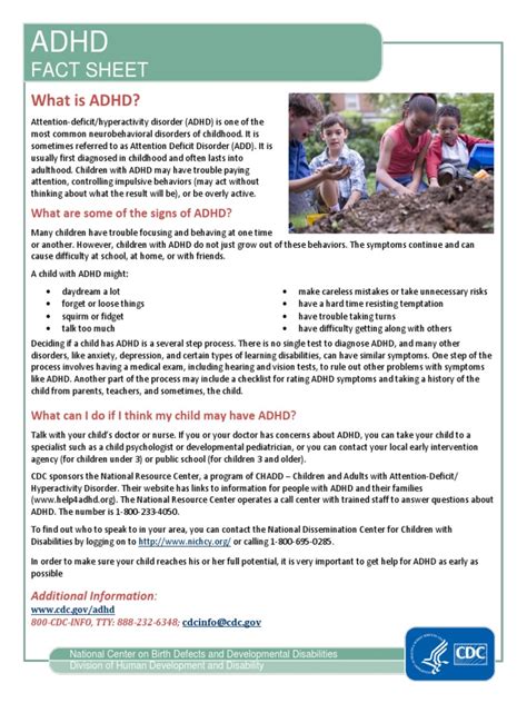 Adhd Fact Sheet Cdc Pdf Learning Disability Attention Deficit