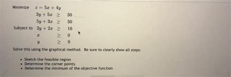 Solved Minimize Z 50 4y 3y 5 2 30 бу 3x 2 30 Subject