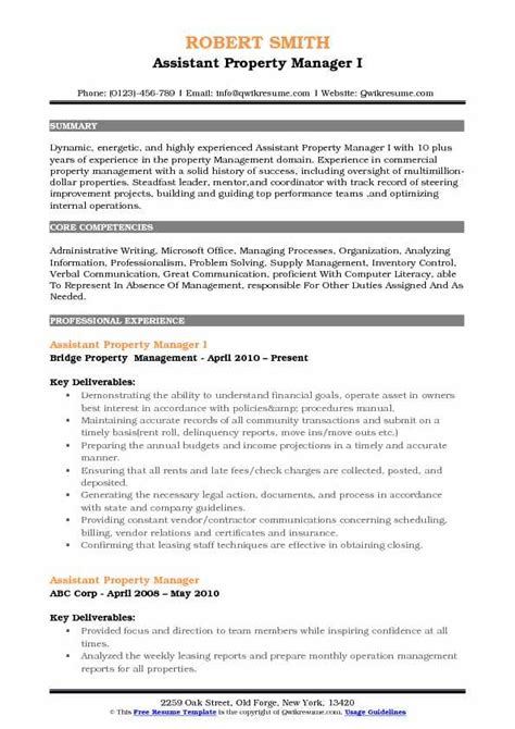 Assistant Property Manager Resume Samples Qwikresume