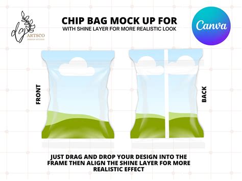 Chip Bag Mockup Canva Editable Chip Bag Template Personalize Party Favor Mockup Drag And Drop