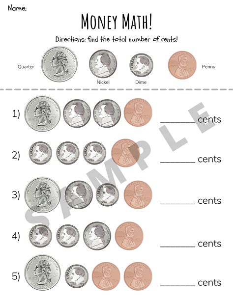 Counting Money Cents Coins Using Quarters Dimes Nickels Pennies