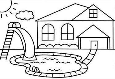 House And Swimming Pool Coloring Pages Coloring Cool