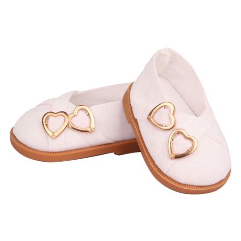 White Double Heart Shoes Fits 18 Inch Dolls