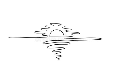 Continuous Line Sunset, Single Line Sketch, Isolated on White Background. One Continuous Line ...