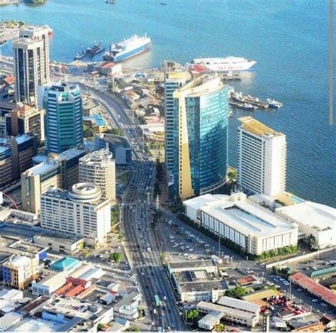 Aerial View Of The Water Front Port Of Spain Trinidad The Hyatt Twin