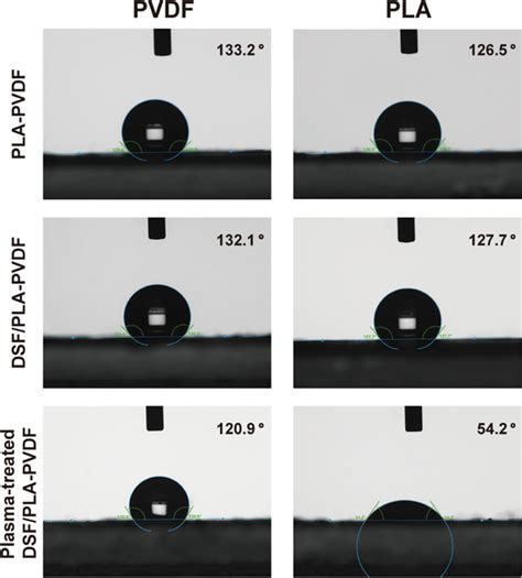 The Top Pla And Bottom Pvdf Surface Water Contact Angles Of