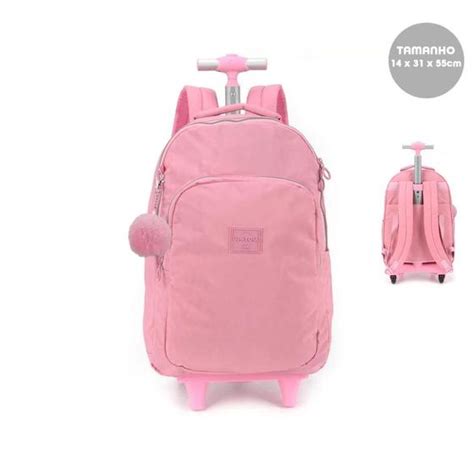 Mochila Tactel De Rodinha Up You Rosa Luxcel Mochila Bolsa Escolar