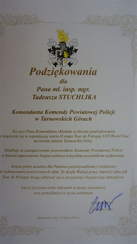 Podzi Kowania Dla Komendanta Powiatowego Policji W Tarnowskich G Rach